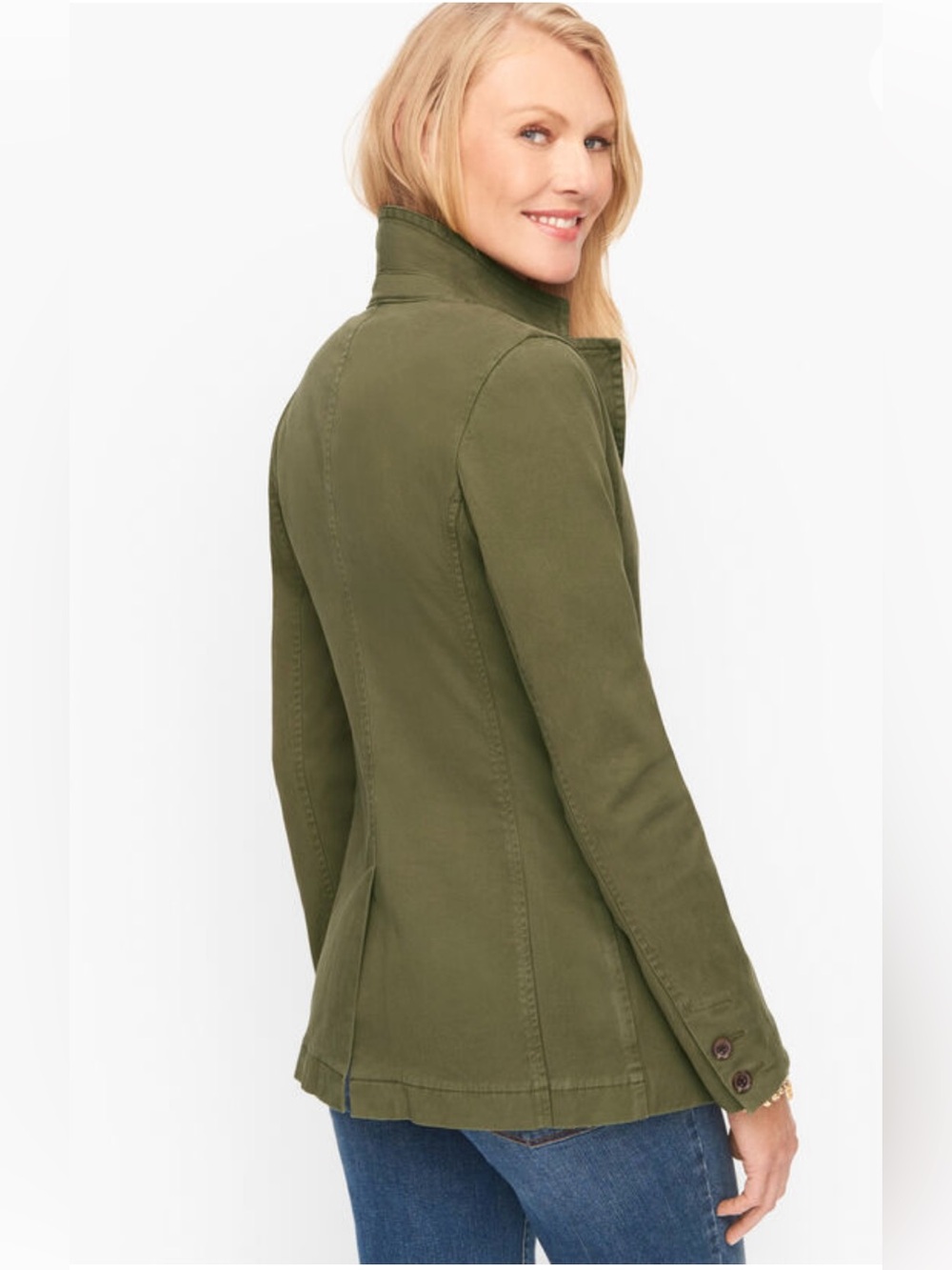 Talbots Olive Green Women's Tailored Cotton Blazer Jacket CASUAL WASHED BLAZER - Picture 3 of 16